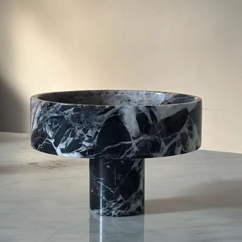 Green Marble Pedestal Fruit Bowl - Image 2