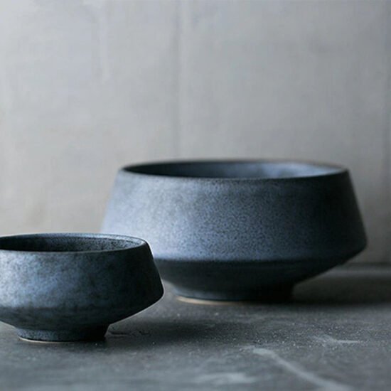 Matte Blue Stoneware Bowls, Set of 2
