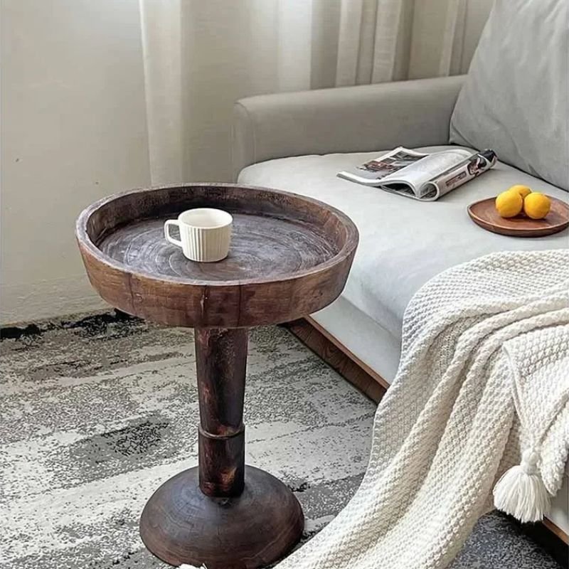 Round Wooden Pedestal Side Table - Image 12