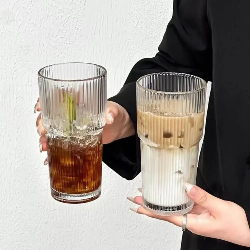Ribbed Glass Tumbler with Straw and Lid - Image 3