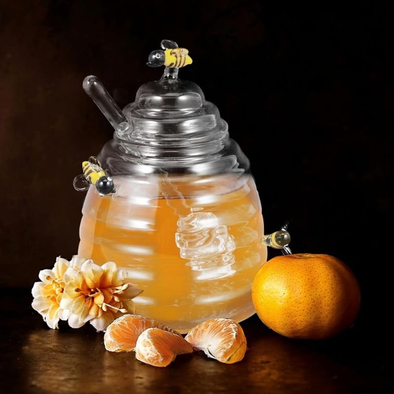 Glass Honey Jar with Lid and Honey Stick - Image 3