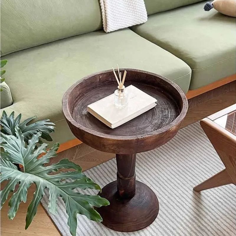Round Wooden Pedestal Side Table - Image 11