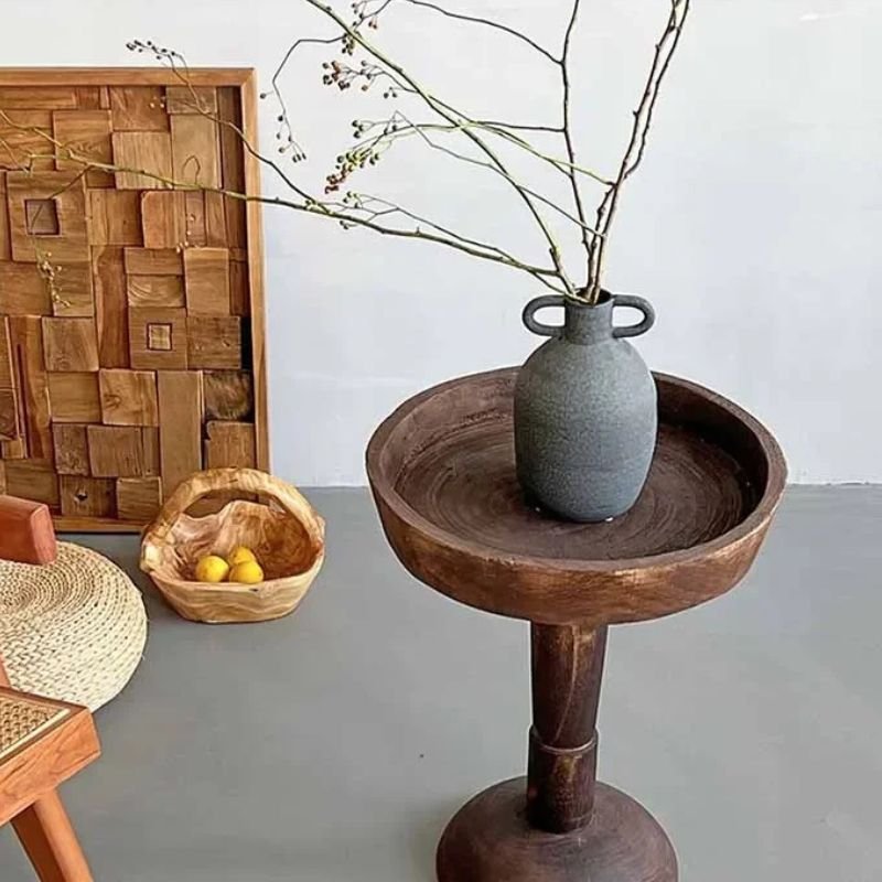 Round Wooden Pedestal Side Table - Image 10