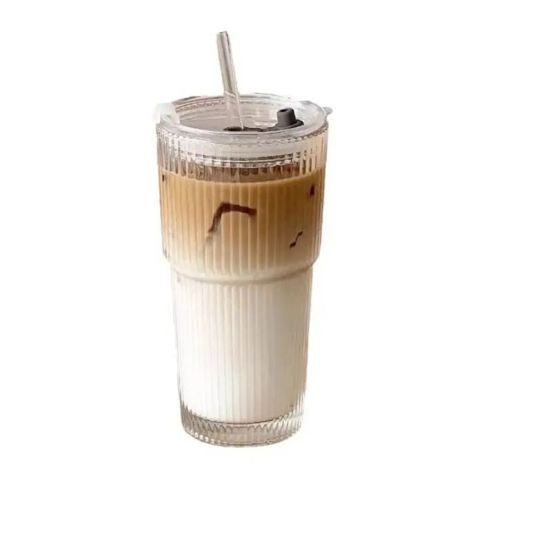 Ribbed Glass Tumbler with Straw and Lid - Image 6
