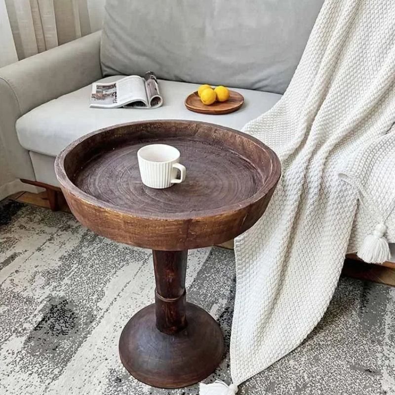 Round Wooden Pedestal Side Table - Image 8