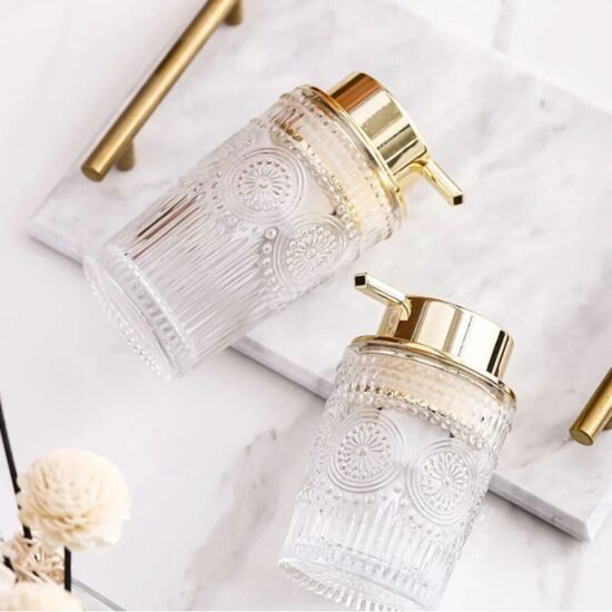 Glass Soap Dispenser with Gold Pump