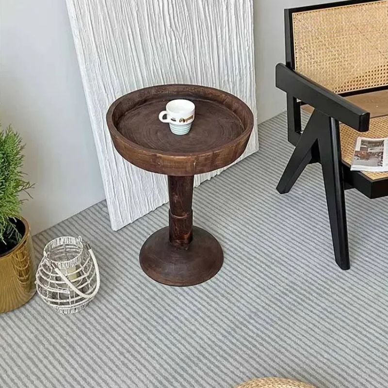 Round Wooden Pedestal Side Table - Image 7