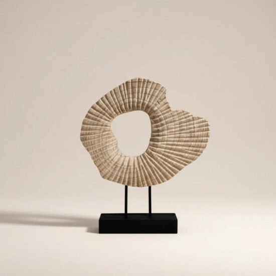 Carved Wood Abstract Sculpture on Metal Stand