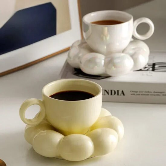 Ceramic Coffee Mug and Cloud Saucer Set