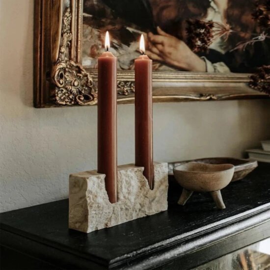 Sculptural Travertine Candlestick Holder