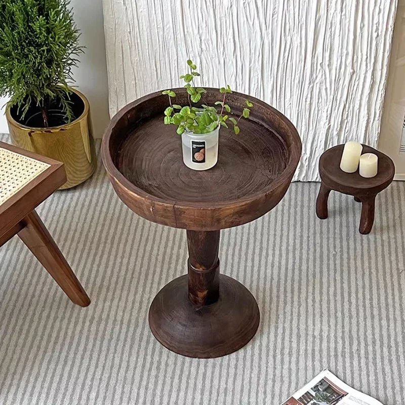 Round Wooden Pedestal Side Table - Image 4