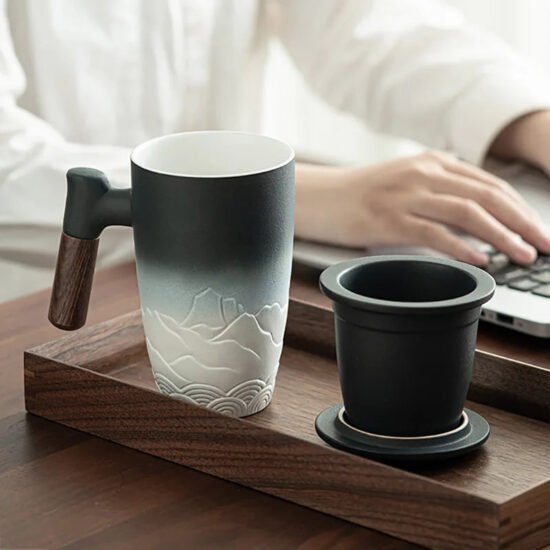 Thermal Mugs with Wood Handle, Lid and Infuser