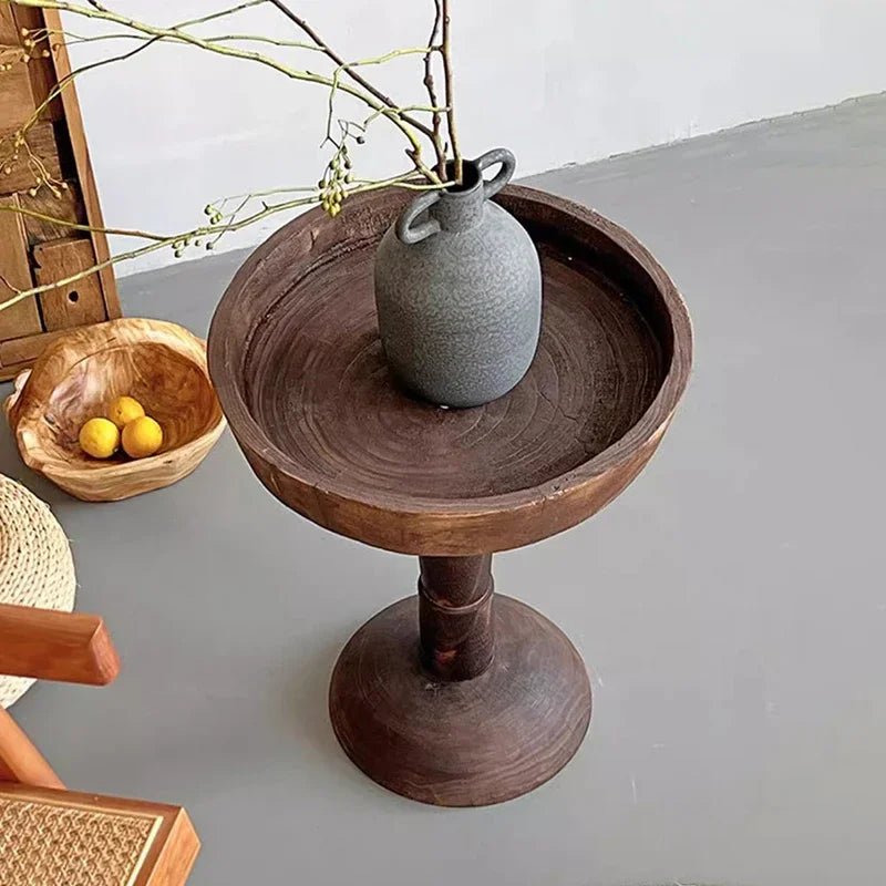 Round Wooden Pedestal Side Table
