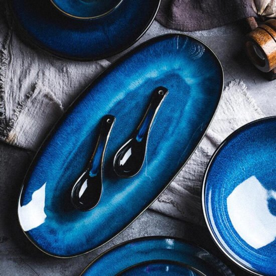 Blue Kiln-Glazed Serving Dishes