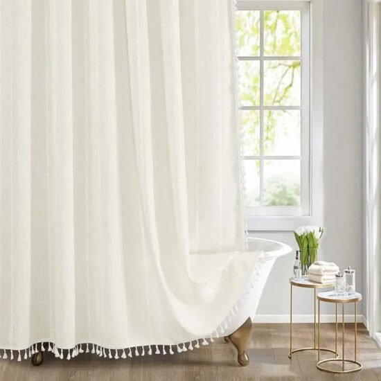 Linen Shower Curtain with Tassel Hem
