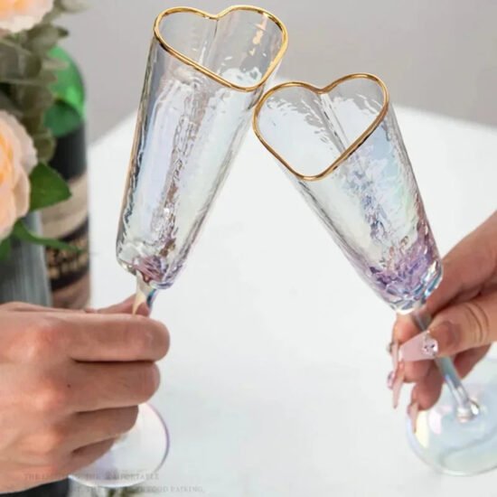 Gold Rim Heart Champagne Flutes
