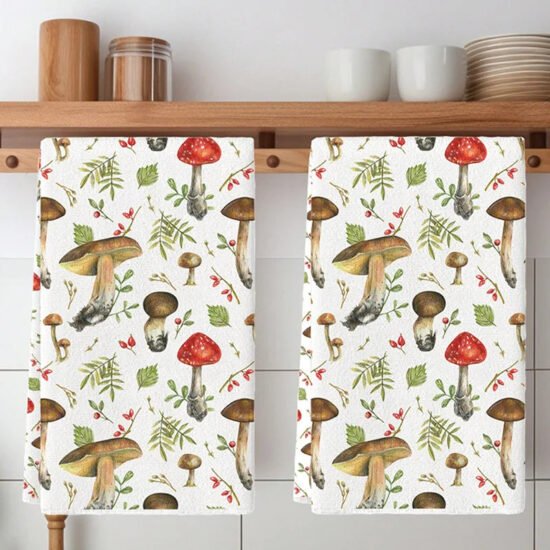 Mushroom Motif Towels, Set of 2