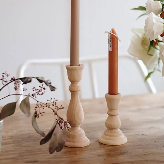 Natural Wood Candlestick Holders, Set of Two