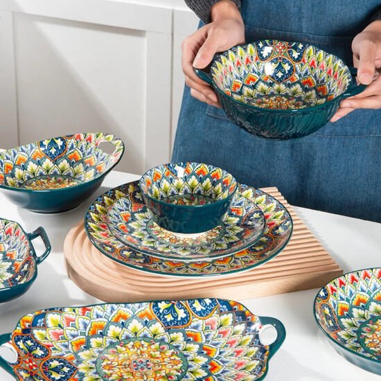 Mediterranean Patterned Ceramic 7-Piece Serving Set