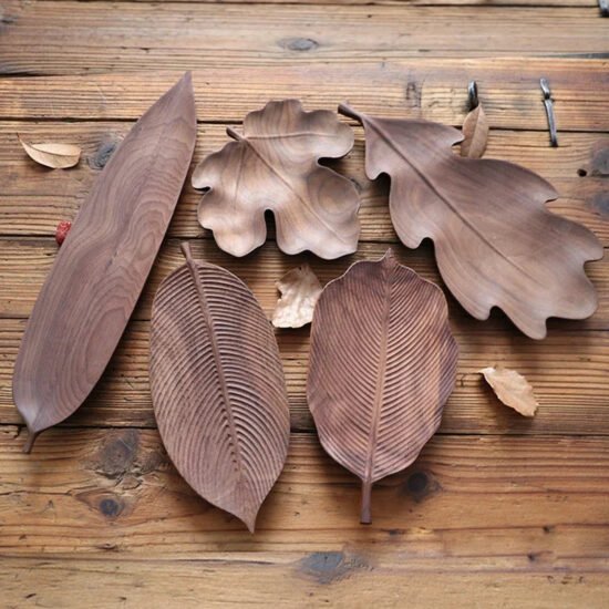 Hand-Carved Walnut Leaf Trays