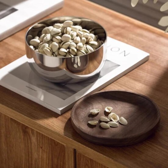 Stainless Steel and Walnut Lid Bowls, Set of 2