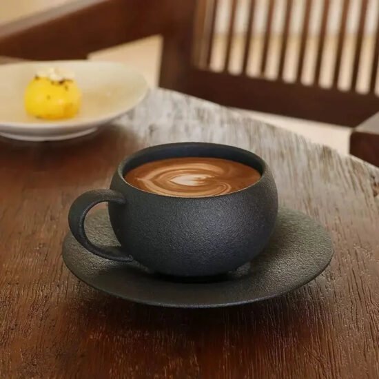Matte Stone Finish Ceramic Cup and Saucer Set