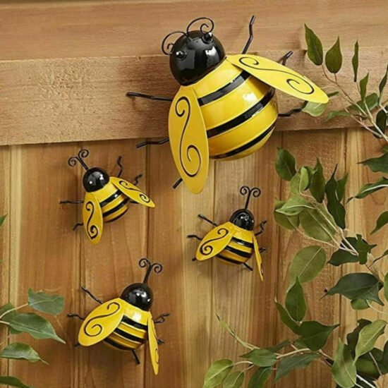 Metal Bumble Bee Garden Decor, Set of Four