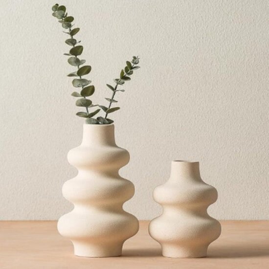 White Rippled Ceramic Vase