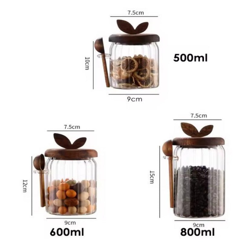 Glass Storage Jars with Leaf Detail Wooden Lid - Image 5