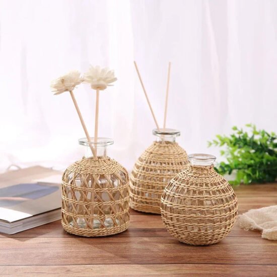 Glass Vases with Woven Rattan