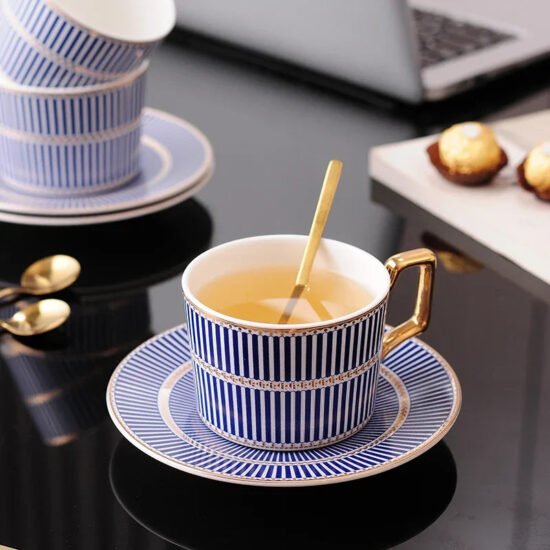 Amalfi Striped Ceramic Mug and Saucer