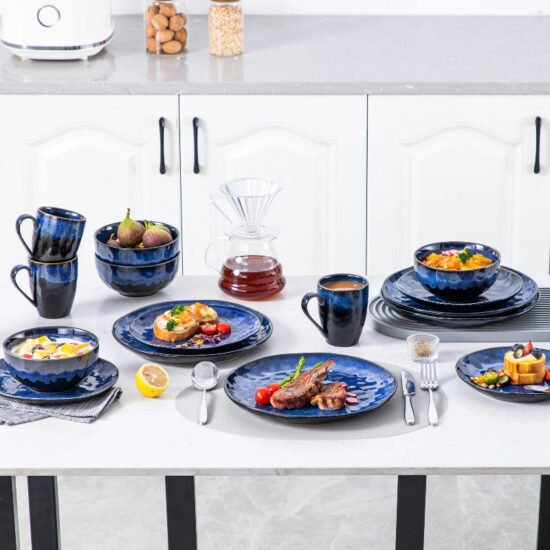 Black and Blue Glazed Ceramic Dinnerware Collection
