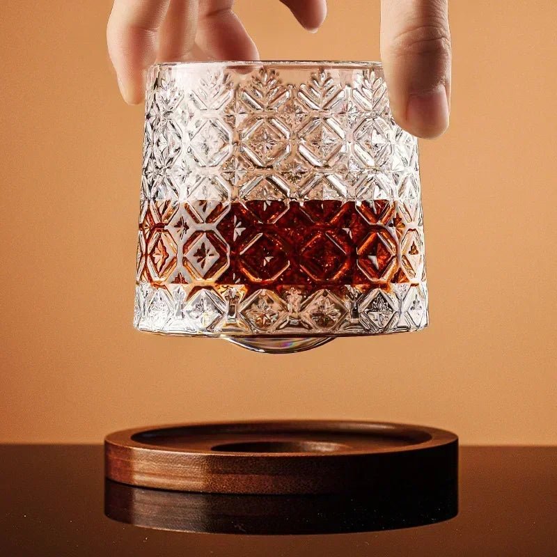 Rotating Whiskey Glass with Wood Coaster - Image 2