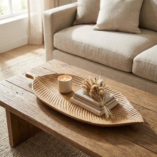Carved Wood Leaf Serving Tray