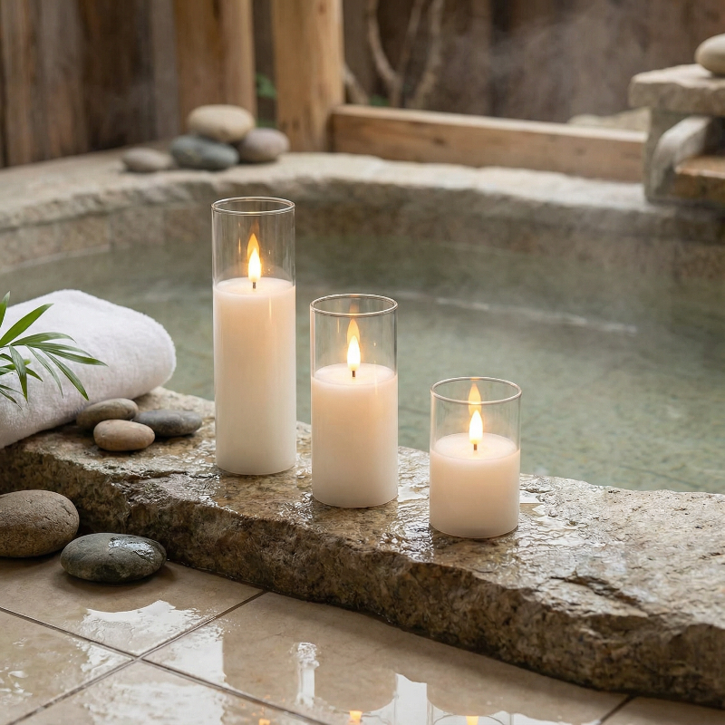 Clear Ivory Flameless Pillar Candles, Set of 9 - Image 3