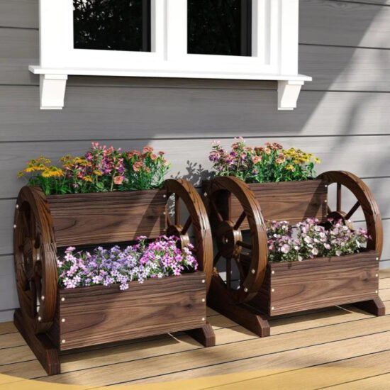 Wooden Wagon Garden Planter Box