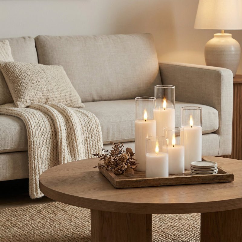 Clear Ivory Flameless Pillar Candles, Set of 9 - Image 4