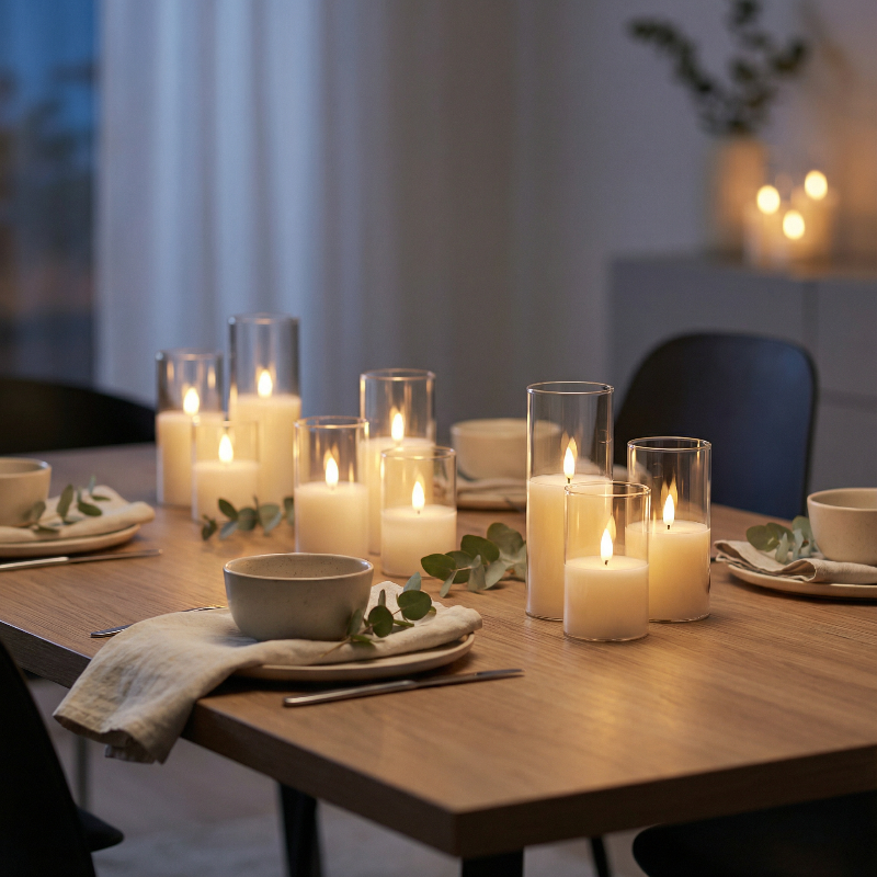 Clear Ivory Flameless Pillar Candles, Set of 9 - Image 9