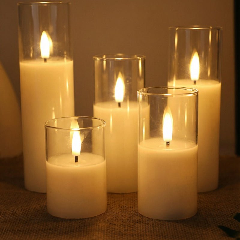Clear Ivory Flameless Pillar Candles, Set of 9 - Image 11