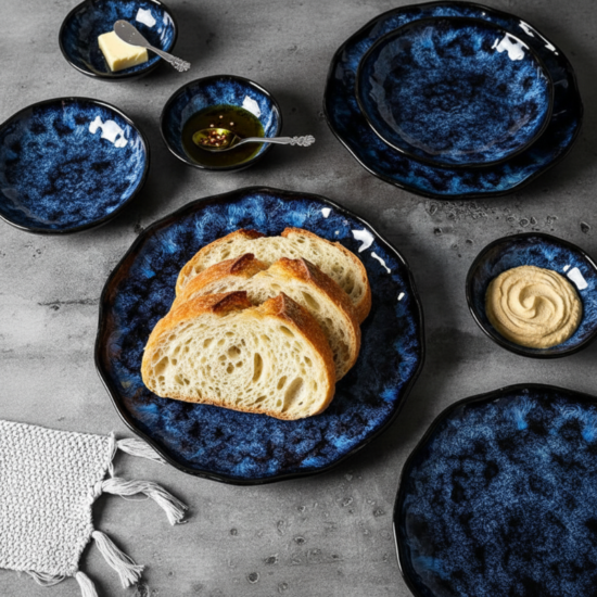 Midnight Blue Glaze Ceramic Dinnerware Set, Set of 10