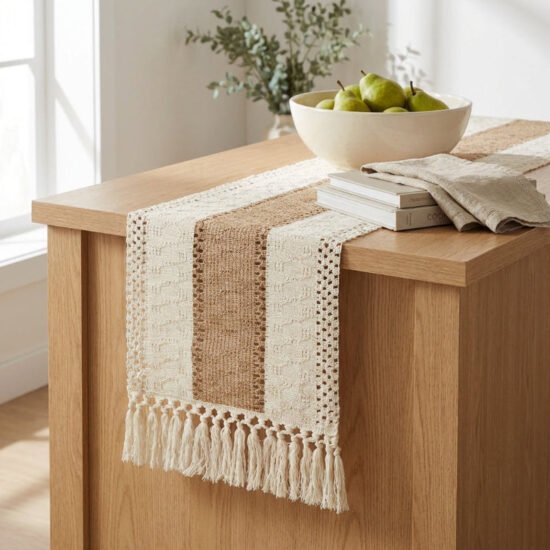 Solene Natural Handwoven Cotton Blend Table Runner