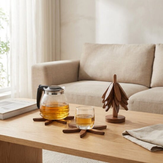 Stacking Wood Tree Coaster Set