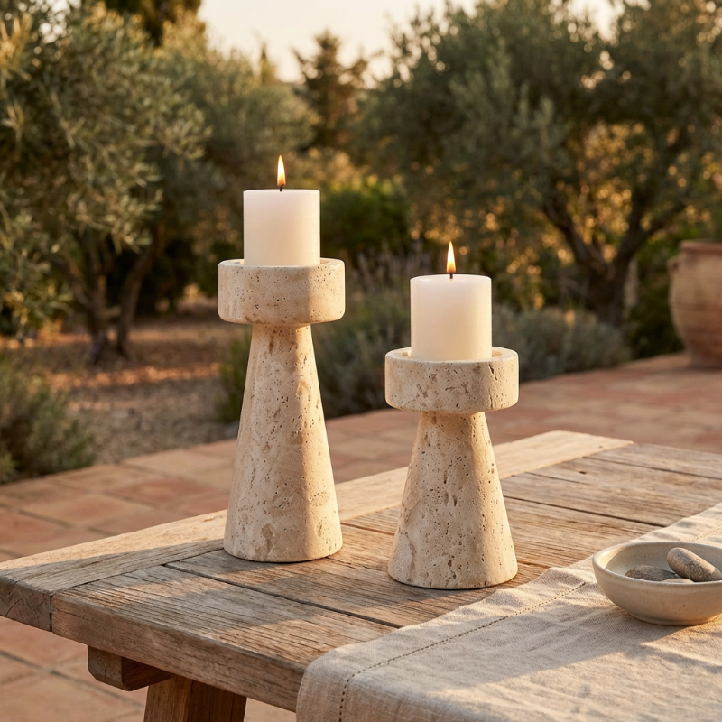 Travertine Pillar Candleholders - Image 3