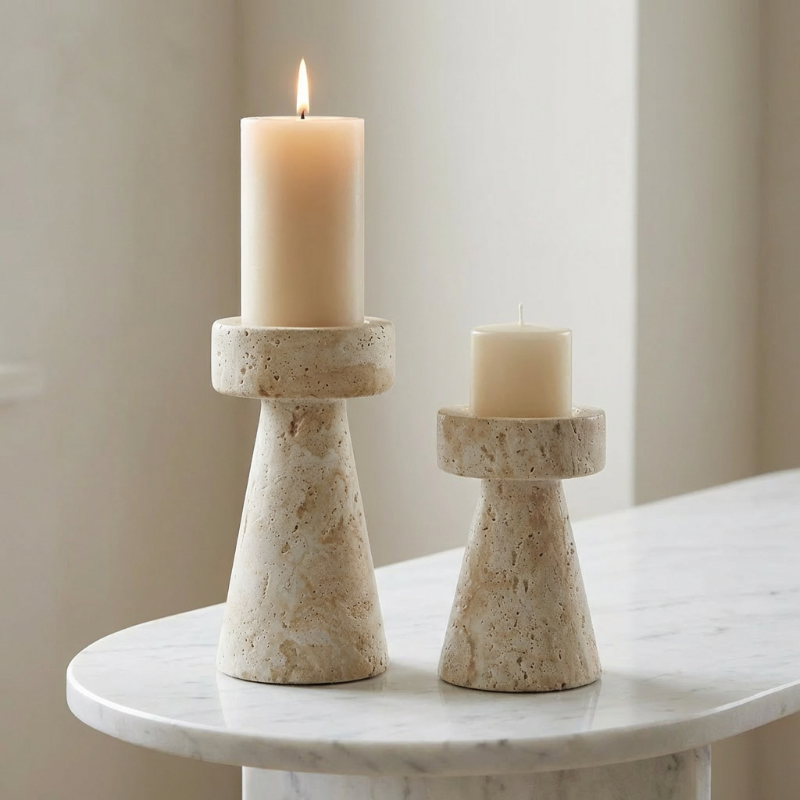 Travertine Pillar Candleholders
